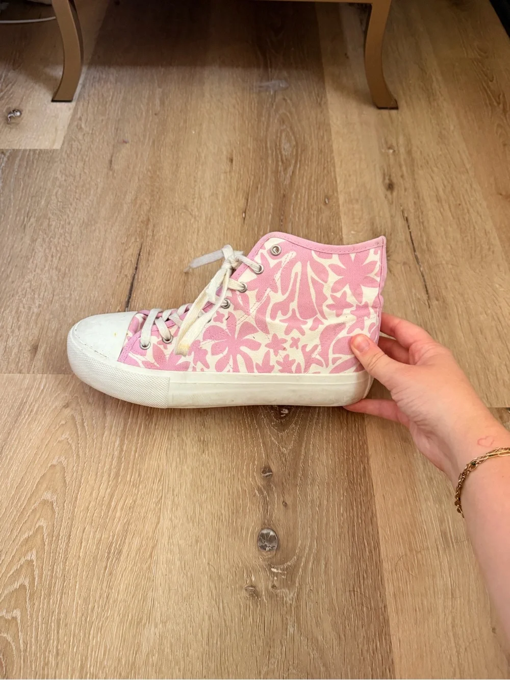 Pink High-Top Canvas Sneakers - Floral Pattern- Size 9
